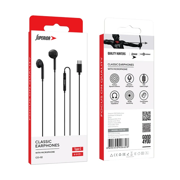 Handsfree slusalice superior classic co-i12 type-c crne