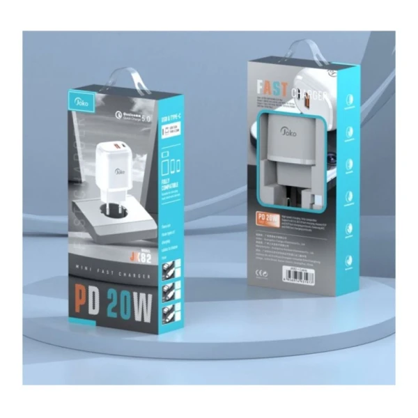 Kucni punjac KONFULON JK82 + DC64 PD 20W, QC 18W, sa kablom USB na Lightning beli