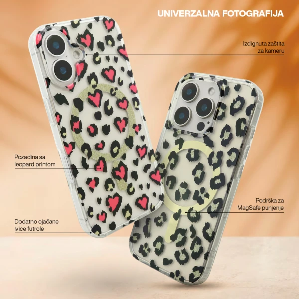 Futrola leopard magsafe za iphone 16e/17e (6.1) roze
