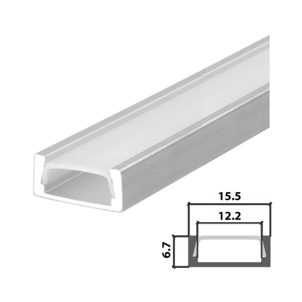 Set aluminijumski profil za LED trake 1m 15.5x6.7