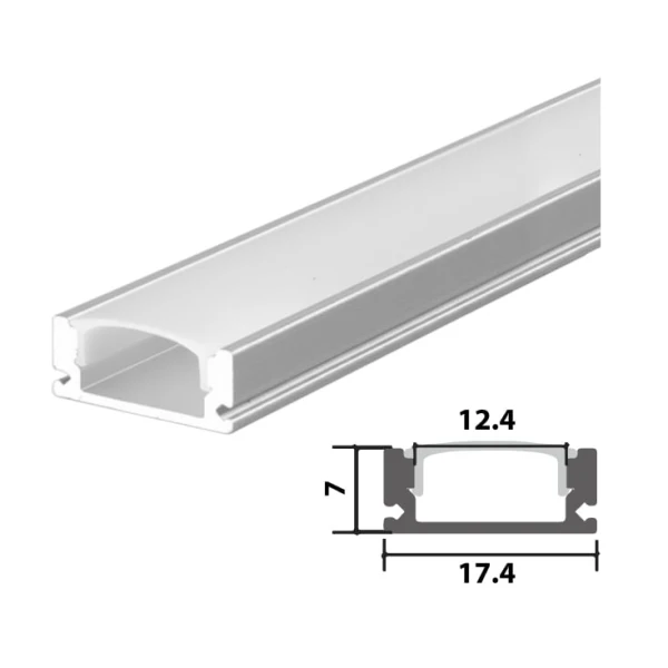 Set aluminijumski profil za LED trake 2m 17.4x7