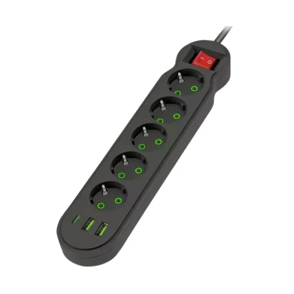 Razvodnik sa 5 mesta 2m 1.5mm2+pr. 2xUSB+tip C