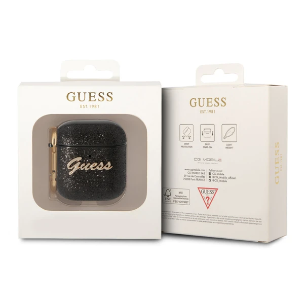 Torbica Guess za Airpods 1/2 PU Glitter Flake crna (GUA2HGGSHK)