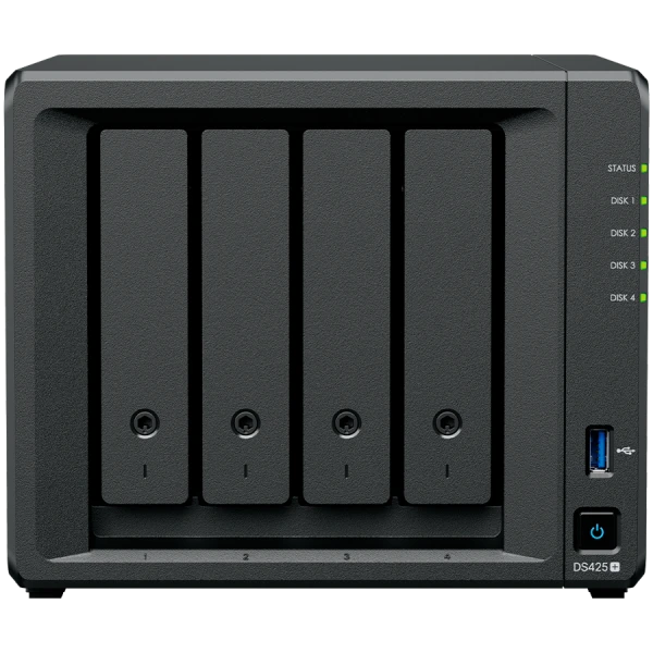 Synology DiskStation DS425+ Tower, 4-Bays 3.5 SATA HDDSSD, 2 x M.2 2280 NVMe SSD slot, CPU Intel Celeron J4125  4-core 2.0 GHz, 2 GB DDR4 n